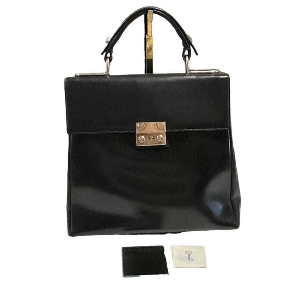 Gold Pfeil Leather Top Handle Bag Black Medium Business Handbag 90s Vintage